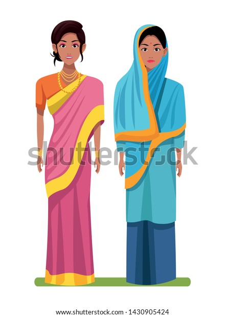 Indian Indian Women Wearing Traditional Hindu Stock Vector (Royalty ...
