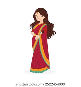 Mujeres indias bien vestidas con Ilustración vectorial sari roja