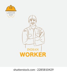 indian worker line drawing vector