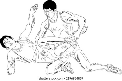 Indian wrestler player vector, Indian wrestler match cartoon doodle sketch drawing, Wrestling player clipart silhouette, Wrestler character mascot