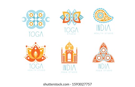 Indian Yoga Studio Logo Design Vector Set