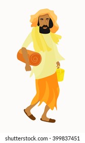 Indian Yogi man in white garb. vector illustration