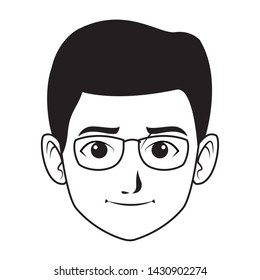 indian young boy face with glasses profile picture avatar cartoon character portrait in black and white vector illustration graphic design