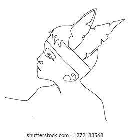 Indian young boy one line art vector. Isolated icon of little indigenous Native American kid wearing feather hat, continuous line art illustration.