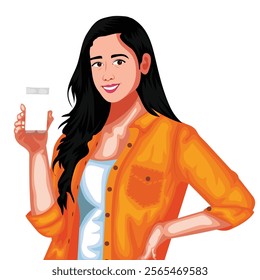 Indian Young Girl Holding Milk Glass In Her Hand Vector Illustration (Royalty Free)