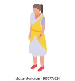 Indian young girl icon. Isometric of indian young girl vector icon for web design isolated on white background