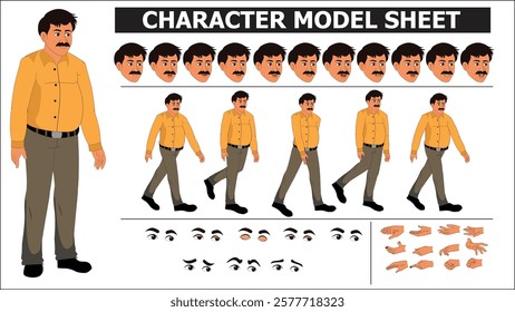 Indian Young Man Sprite Sheet | Rigged 2D Character with Lip Sync, Walk Cycle, Eye Blink, Eyebrow Expressions, and Hand Sync | Ready-to-Use for Animation