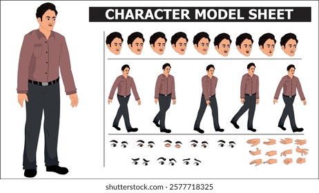 Indian Young Man Sprite Sheet | Rigged 2D Character with Lip Sync, Walk Cycle, Eye Blink, Eyebrow Expressions, and Hand Sync | Ready-to-Use for Animation