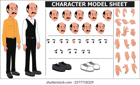 Indian Young Man Sprite Sheet | Rigged 2D Character with Lip Sync, Walk Cycle, Eye Blink, Eyebrow Expressions, and Hand Sync | Ready-to-Use for Animation