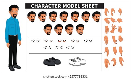 Indian Young Man Sprite Sheet | Rigged 2D Character with Lip Sync, Walk Cycle, Eye Blink, Eyebrow Expressions, and Hand Sync | Ready-to-Use for Animation