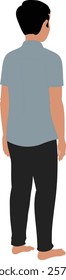 Indian young man standing wearing gray shirt and black pant back view. Brown adult male character design back view. Asian cartoon character vector back view.