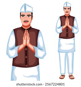 Indian Young Politician Namaskar Character Vector Illustration (Royalty Free)