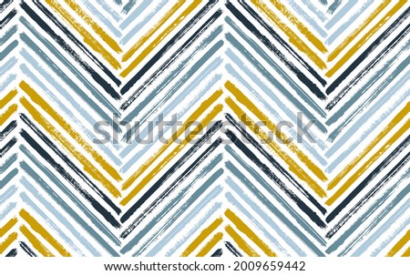 Indian zigzag interior print vector seamless pattern. Ink brushstrokes geometric stripes. Hand drawn paint texture zig zag chevron ornament. Watercolor fabric print seamless design.