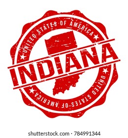 Indiana America Original Stamp Design Vector Art Tourism Souvenir Round.