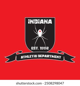 indiana athletic department varsity college black widow detailed print with united states of america state slogan and grunge effect for graphic tee t shirt or sweatshirt hoodie - Vector