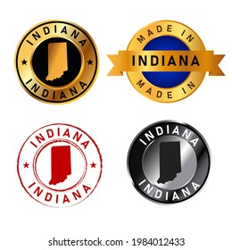Indiana badges gold stamp rubber band circle with map shape  of country states America