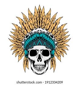 indiana chief skull head vector illustration