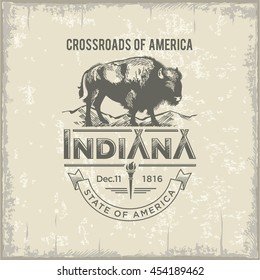 Indiana Crossroads of America, a stylized emblem of the state of America, Buffalo, vintage