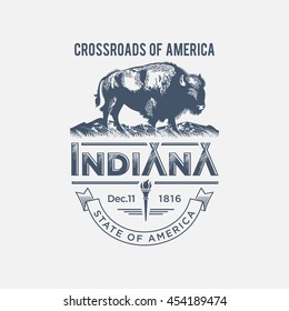 Indiana Crossroads of America, a stylized emblem of the state of America, Buffalo, blue color