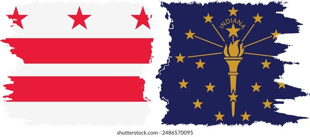 Indiana and District of Columbia USA - Washington, D.C. grunge brush flags connection, vector