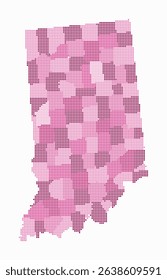 Indiana dotted map. Digital style map of the state on white background. Indiana shape with circle dots. Colored dots style. Small size circles. Beautiful vector illustration.