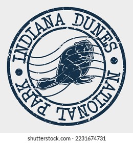 Indiana Dunes, National Park, Cowles Bog Trail, Cowles Bog, Westchester Township, IN, Chesterton, USA Silhouette Postal Passport. Stamp Round Vector Icon. Design Travel Postmark. 