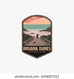 Indiana Dunes National Park logo patch badge illustration, beautiful lake beach scenery design