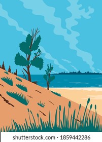 Indiana Dunes National Park  in Northwestern Indiana United States WPA Poster Art Color