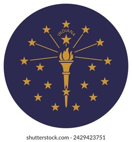 Indiana-Flagge. Symbol für Schaltflächenkennzeichnung. Standardfarbe. Symbol für Kreis. Computerdarstellung. Digitale Darstellung. Vektorgrafik.