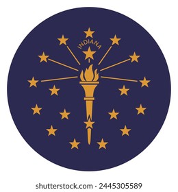 Indiana-Flagge. Button-Flag-Symbol. Standardfarbe. Symbol für Kreis. Computerdarstellung. Digitale Darstellung. Vektorillustration.