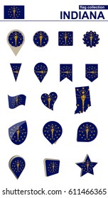 Indiana Flag Collection. Big set for design. Vector Illustration.
