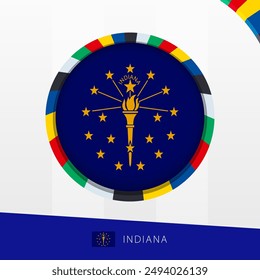 Indiana Flag with Colorful Circle Border. Vector icon.