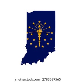 Indiana flag map poster. US state pride wall decor artwork. Patriotic printable digital art. Detailed vector illustration
