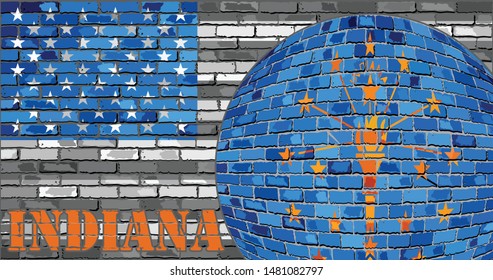 Indiana flag on the grey USA flag background - Illustration, Ball with Indiana flag
