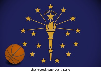 Indiana Flag With Realistic Basketball Ball, Vector