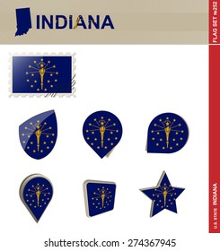 Indiana Flag Set, US state, Flag Set #252. Vector.