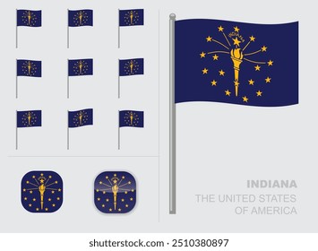 Indiana Flag The United States of America Waving Animation App Icon Vector