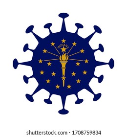 Indiana flag in virus shape, symbolizing COVID-19 impact.