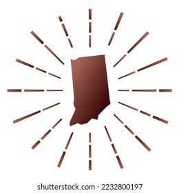 Brote de sol granadoso de Indiana. Mapa del estado de estados unidos con coloridos rayos de estrellas. Ilustración indiana en digital, tecnología, internet, estilo de red. Ilustración vectorial.