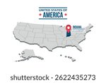 Indiana Highlighted On A 3D Isometric Map Of The United States Of America