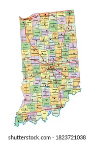 Indiana - Highly detailed editable political map with labeling.