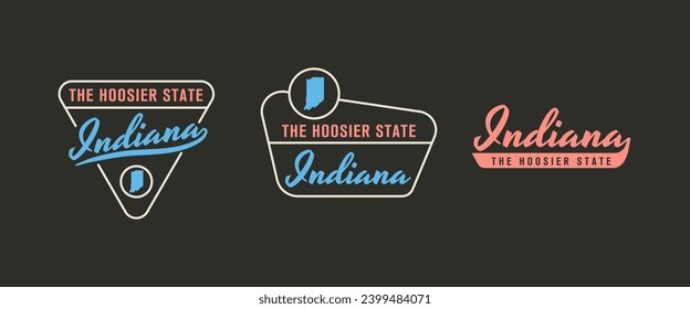 Indiana - The Hoosier State. Indiana state logo, label, poster. Vintage poster. Print for T-shirt, typography. Vector illustration