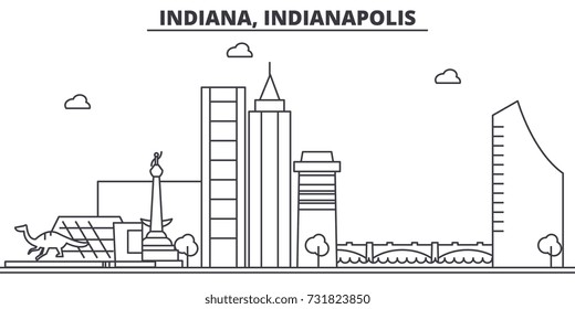 Indiana, Indianapolis  architecture line skyline illustration. Linear vector cityscape with famous landmarks, city sights, design icons. Landscape wtih editable strokes