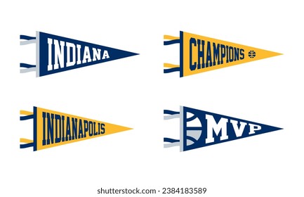 Indiana, Indianapolis basketball Pennant Flags Set. Vector Football pendant Icons. University USA Sport flag, isolated