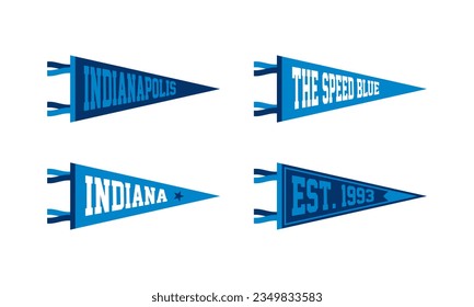 Indiana, Indianapolis Football Pennant Flags Set. Vector Football pendant Icons. University USA Sport flag, isolated