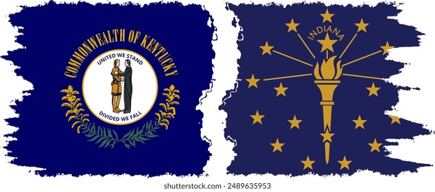 Indiana and Kentucky states grunge brush flags connection, vector