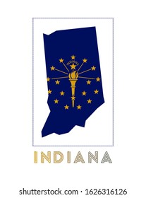 Indiana Logo. Map of Indiana with state name and flag. Elegant vector illustration.