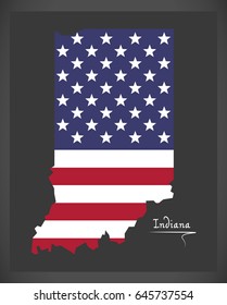Indiana map with American national flag illustration