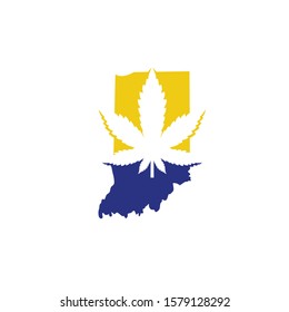 Indiana Map With Cannabis Leaf Logo Vector 001