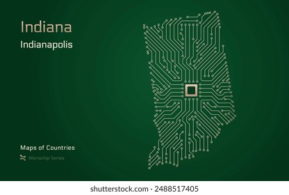 Indiana Map with a capital of Indianapolis Shown in a Microchip Pattern. Silicon valley, E-government. United States vector maps. Microchip Series	